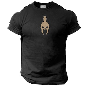 Spartan Warrior Helmet T Shirt Gym Clothing Bodybuilding Training Workout Exercise Fitness Kick Boxing Martial Arts MMA Gymwear Men Tee Top