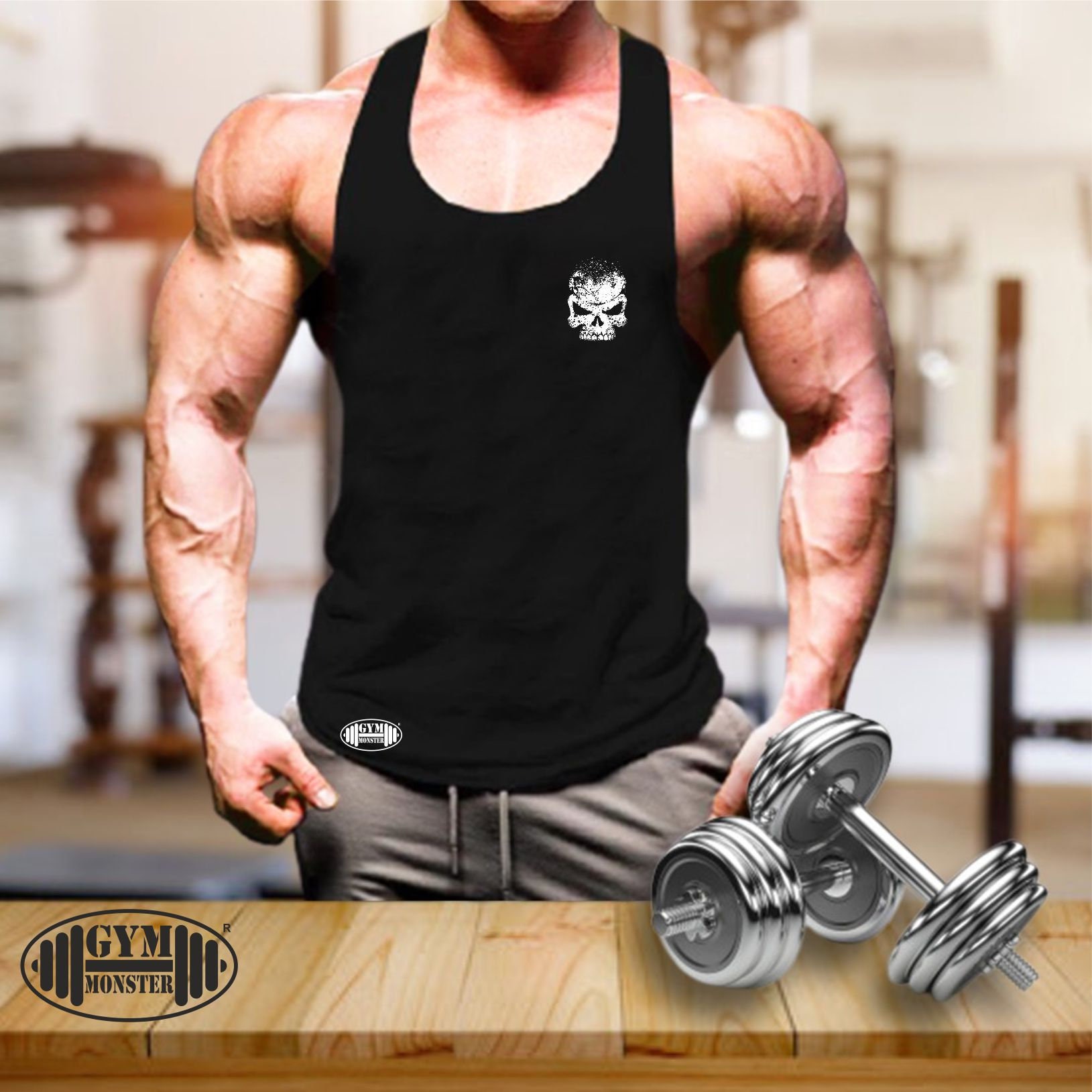 Skull Vest Small Gym Clothing Bodybuilding Training Workout Exercise Fitness Boxing Martial Arts Karate MMA Warrior Gym Monster Men Tank Top