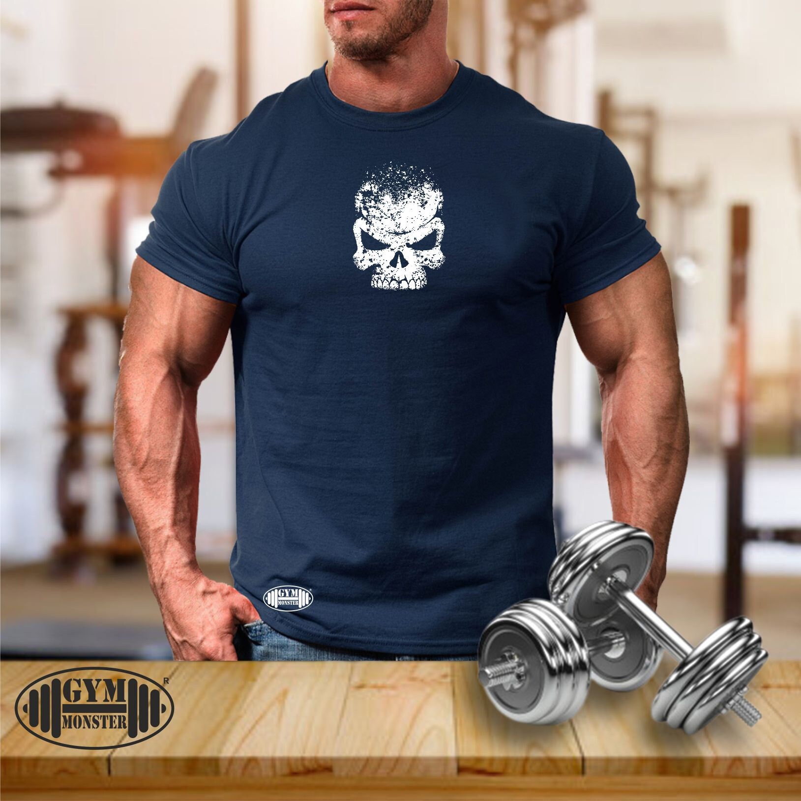 Skull gym t shirt deals