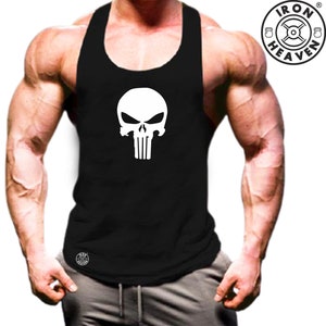 Totenkopfweste Fitnessstudio Kleidung Bodybuilding Training Workout Übung Kickboxen Kampfsport MMA Spartan Warrior Iron Heaven Gymwear Herren Tank Top