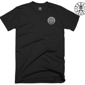 May include: Black t-shirt with a white all-seeing eye graphic and the text "Death Metal" in a circle.