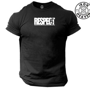 Camiseta de respeto, ropa de gimnasio, culturismo, entrenamiento con pesas, ejercicio, Kick Boxing, MMA, ejército, militar, Iron Heaven, ropa de gimnasia, camiseta para hombres