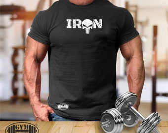 Iron Skull T Shirt Gym Clothing Bodybuilding Training Workout Exercise Kick Boxing Martial Arts MMA Skull Barbell Gym Monster Men Tee Top