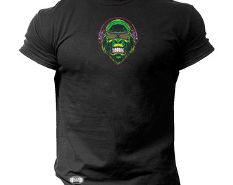 Gorilla Headphones T Shirt Gym Monster Clothing Bodybuilding Training Workout Exercise Boxing MMA Cool Gorilla Fitness Gymwear Men Tee Top