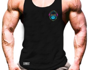 Gorilla Headphones Vest Small Gym Clothing Bodybuilding Weight Training Workout Exercise Kick Boxing MMA Cool Fitness Gymwear Men Tank Top