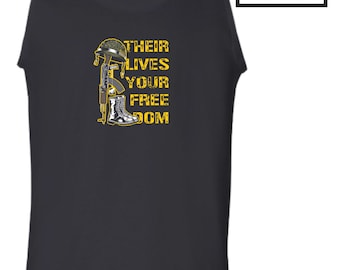 Their Lives Your Freedom Vest Casual Clothing Casualwear Army Military Remember Fallen Heroes Funny Joke Birthday Gift Men Tank Top