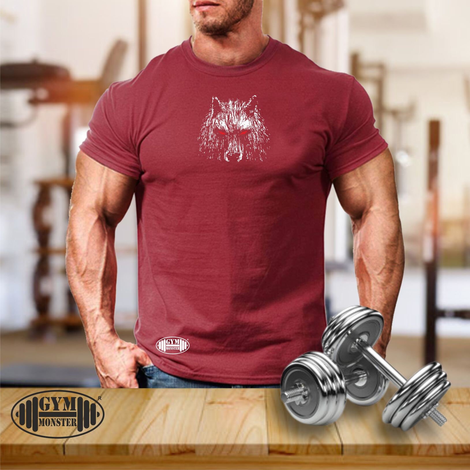Wolf T Shirt Gym Clothing Bodybuilding Weight Training Workout