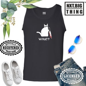 Killer Cat Vest Threatening Knife Blood Witch Trick or Treat Scary Funny Joke Halloween Christmas Xmas Fans Gift Men Tank Top