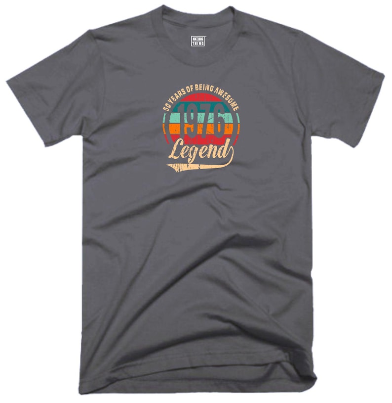 50th Birthday T Shirt 50 Years Of Being Awesome Legend Born in 1976 Funny Joke Vintage Christmas Xmas Birthday Fans Gift Men Tee Top Charcoal