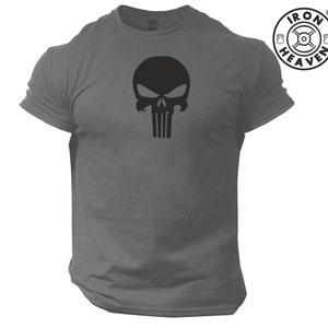 Skull T Shirt Gym Clothing Bodybuilding Weight Training Workout Exercise Kick Boxing Martial Arts Karate MMA Warrior Iron Heaven Men Tee Top