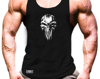 Skull Vest Gym Clothing Bodybuilding Training Workout Exercise Kick Boxing Martial Arts MMA Spartan Warrior Sparta Men Tank Top