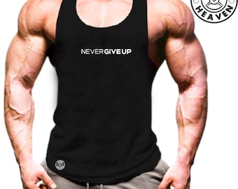 Never Give Up Vest Gym Clothing Bodybuilding Weight Training Workout Exercise Fitness Kick Boxing MMA Iron Heaven Gymwear Men Tank Top