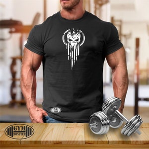 American Warrior T Shirt Gym Clothing Bodybuilding Training Workout Exercise Kick Boxing Martial Arts MMA Skull The Gym Monster Men Tee Top