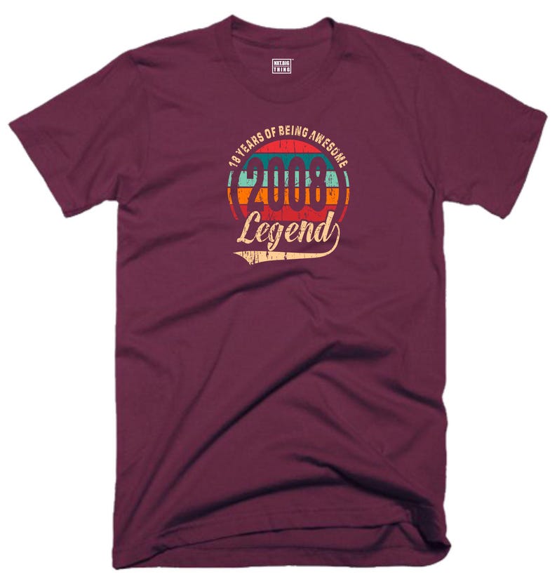 18TH Birthday T Shirt 18 Years Of Being Awesome Legend Born in 2008 Funny Joke Halloween Christmas Xmas Birthday Fans Gift Men Tee Top Maroon