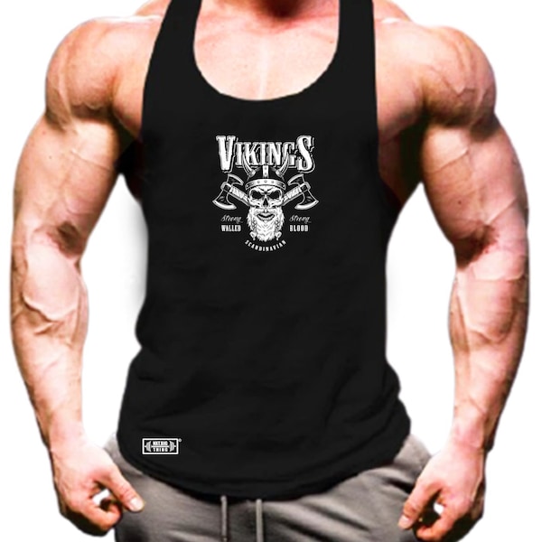 Axes and Beard Vest Gym Clothing Bodybuilding Training Workout Exercise Boxing MMA Warrior Odin Vikings Victory or Valhalla Men Tank Top