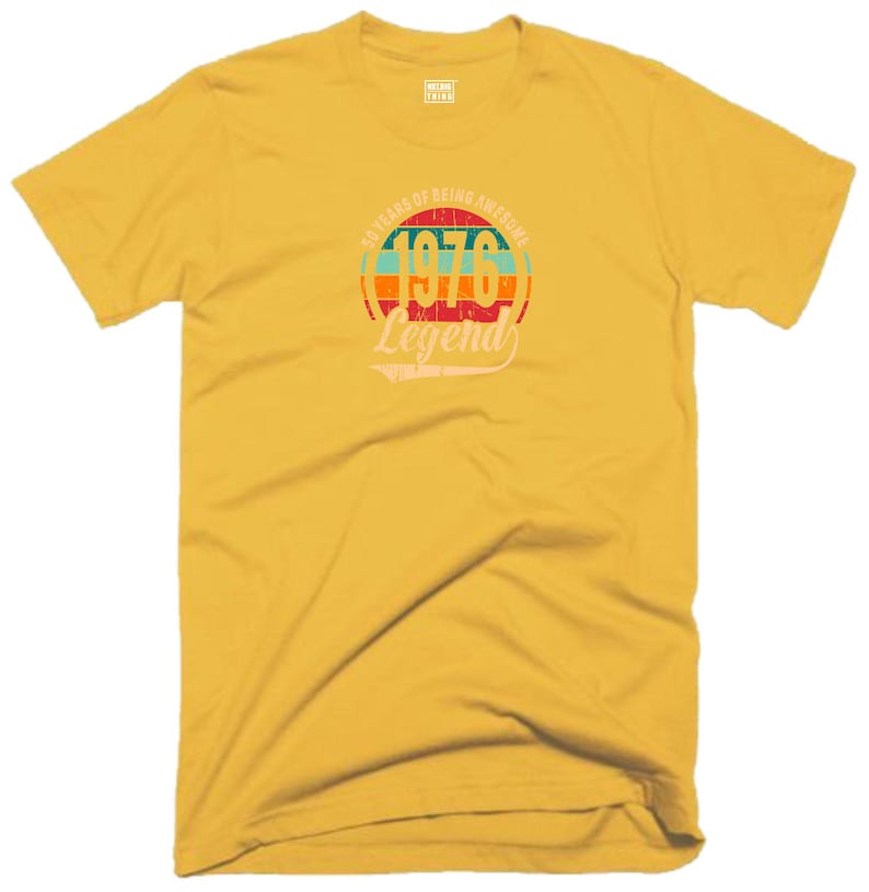 50th Birthday T Shirt 50 Years Of Being Awesome Legend Born in 1976 Funny Joke Vintage Christmas Xmas Birthday Fans Gift Men Tee Top Yellow