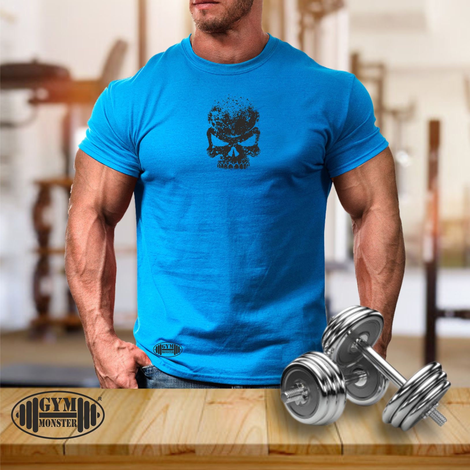 Skull gym t shirt deals