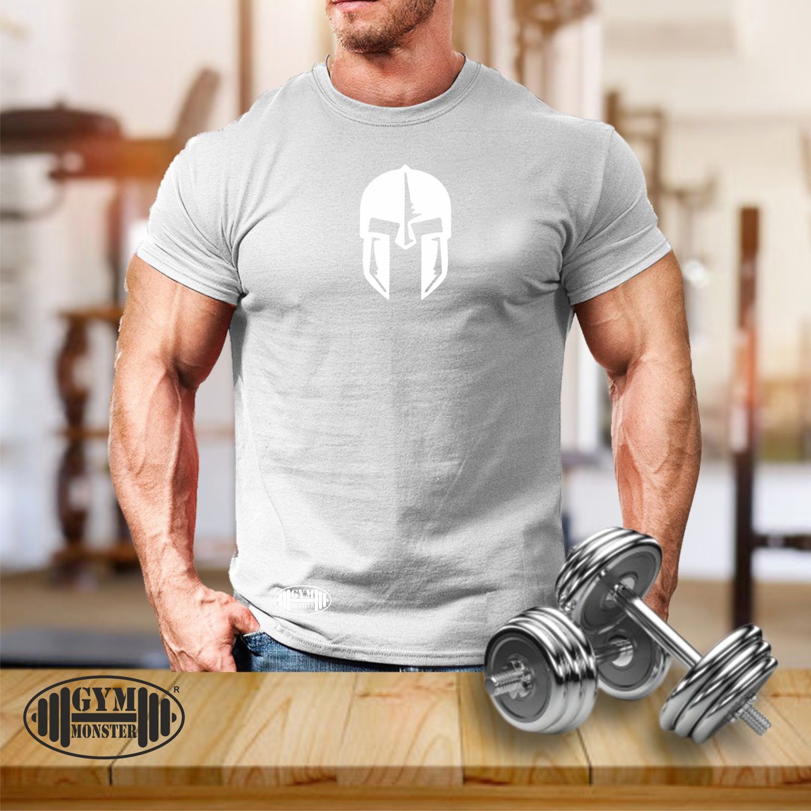 Spartan Helmet T Shirt Gym Clothing Bodybuilding Training Workout