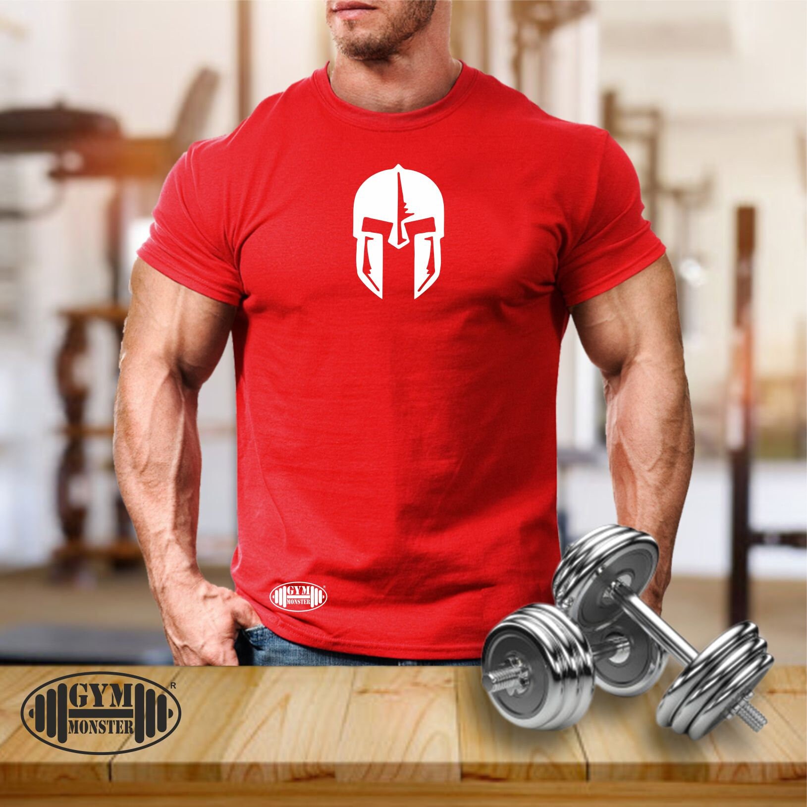 Spartan Helmet T Shirt Gym Clothing Bodybuilding Training Workout