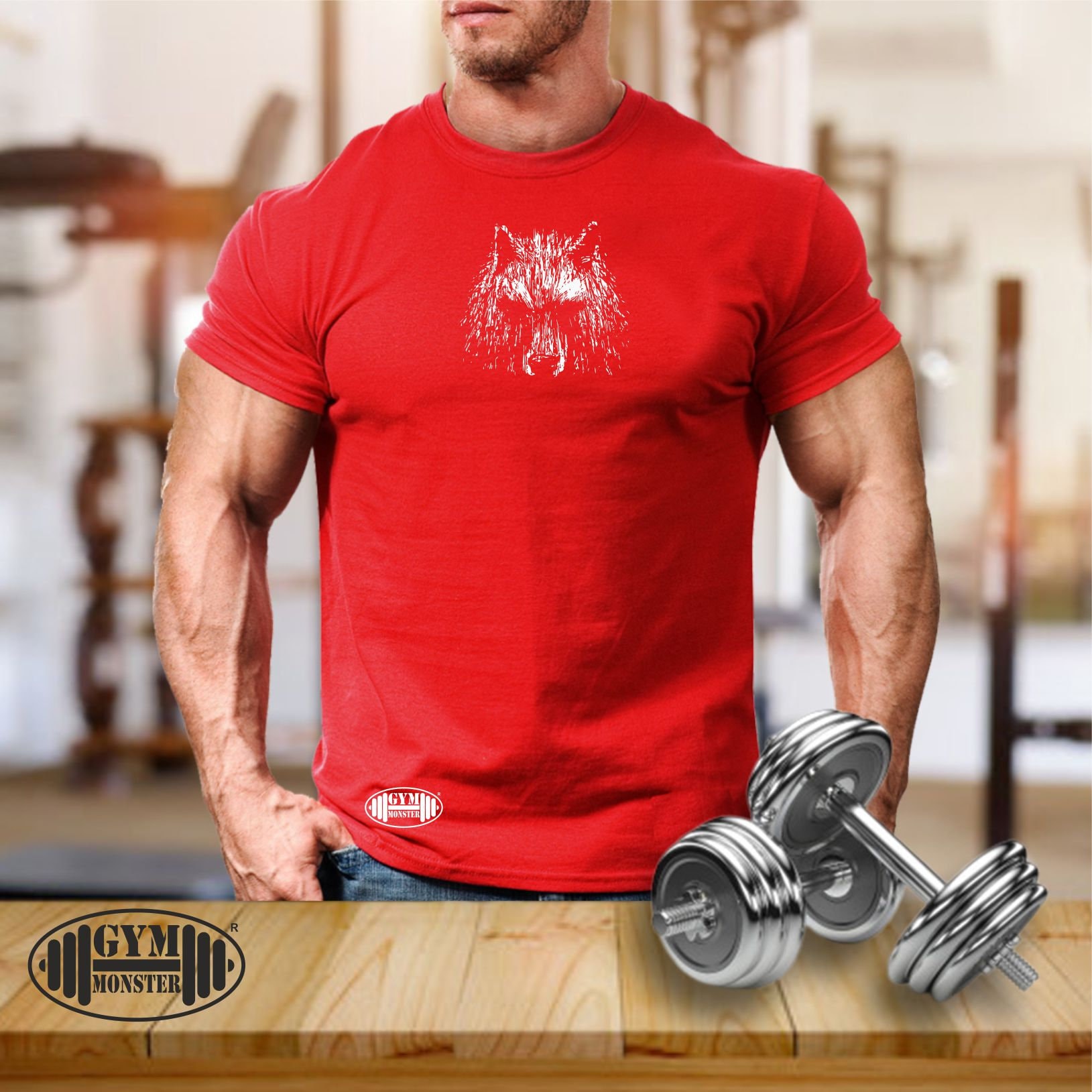 Wolf T Shirt Gym Clothing Bodybuilding Weight Training Workout