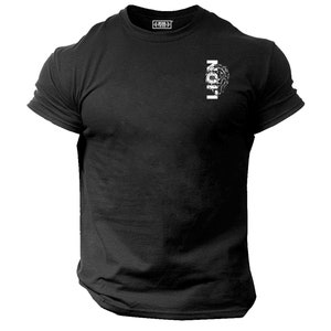 Lion T Shirt Pocket Gym Clothing Bodybuilding Training Workout Exercise Kick Boxing Martial Arts MMA Beast Warrior Gymwear Men Tee Top