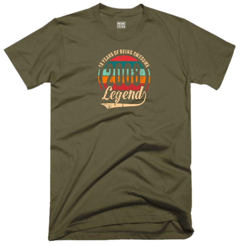 18TH Birthday T Shirt 18 Years Of Being Awesome Legend Born in 2008 Funny Joke Halloween Christmas Xmas Birthday Fans Gift Men Tee Top Military Green