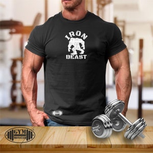 Iron Beast Camiseta Ropa de gimnasio Culturismo Entrenamiento Ejercicio Kick Boxing Artes Marciales MMA Senderismo Excursionista Gimnasio Monster Men Tee Top