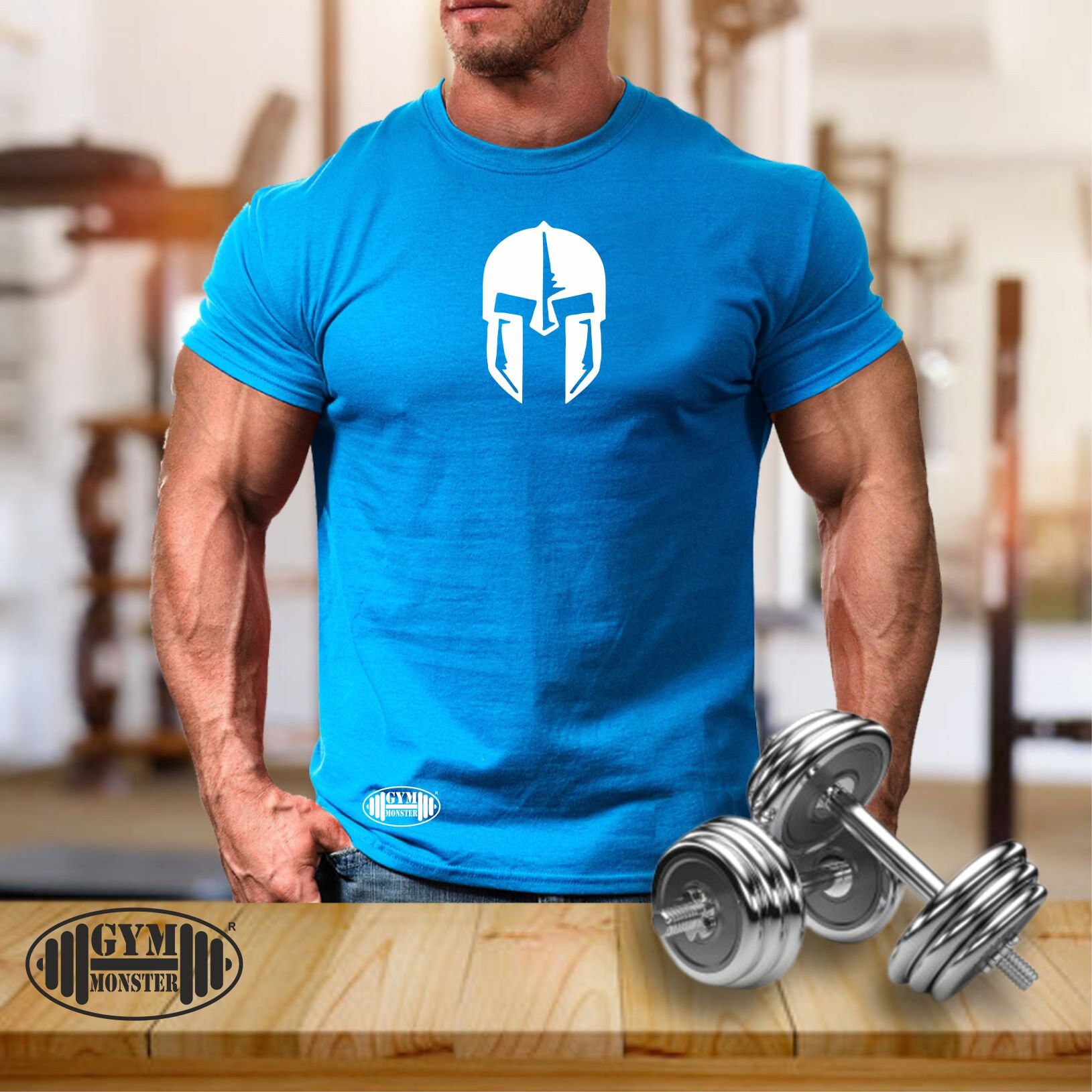 Spartan Helmet T Shirt Gym Clothing Bodybuilding Training Workout