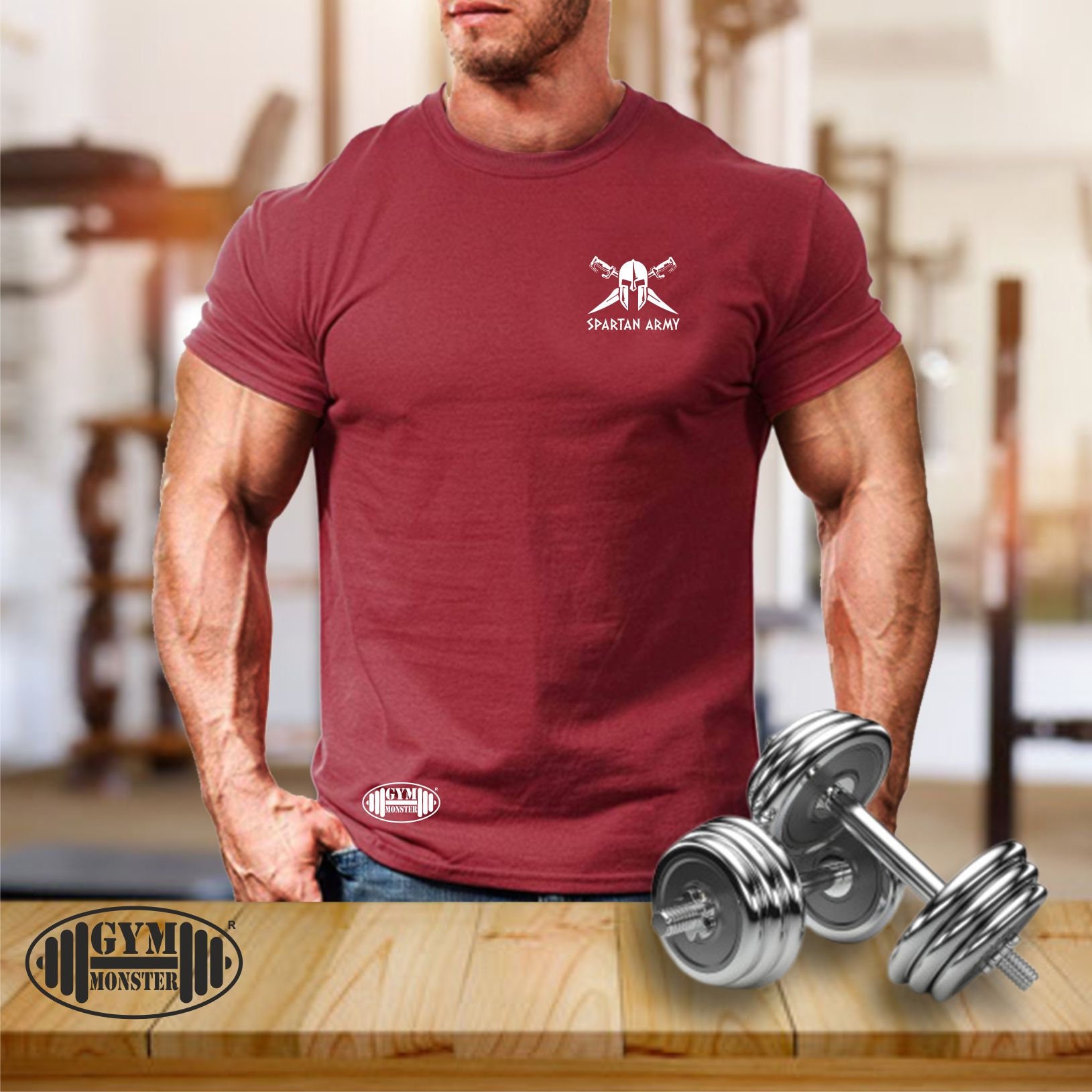 Spartan Army T Shirt Pocket Gym Clothing Bodybuilding Training