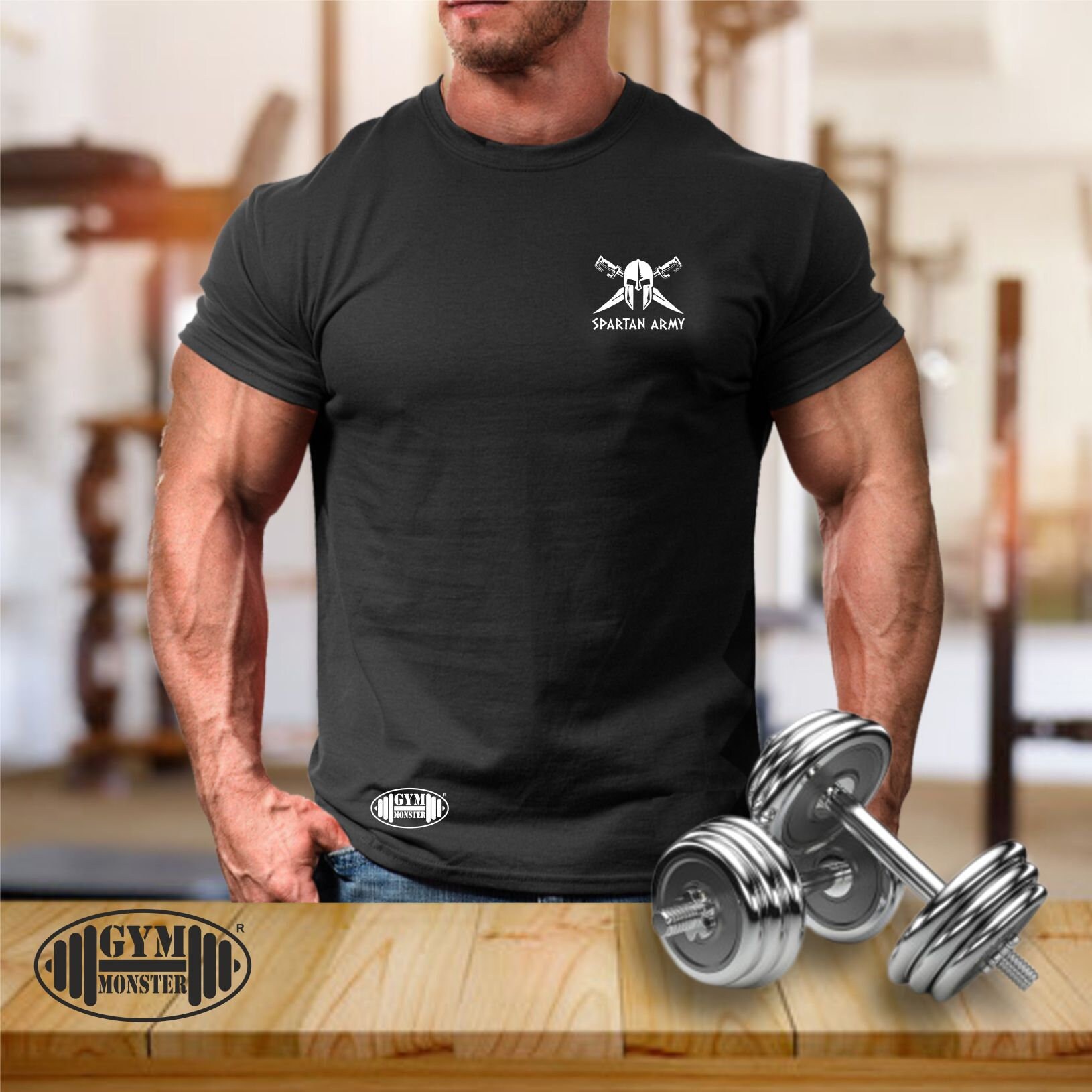 Spartan Army T Shirt Pocket Gym Clothing Bodybuilding Training