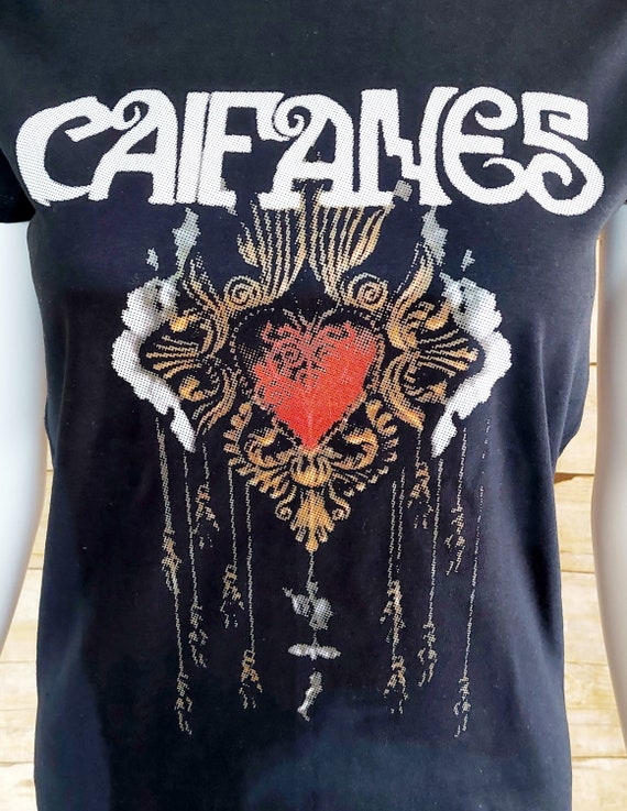 shalom〜♬CANDY RIBBONS TEE / black Caifanes ,rock Mexicano , First Album Band , Black T-shirt