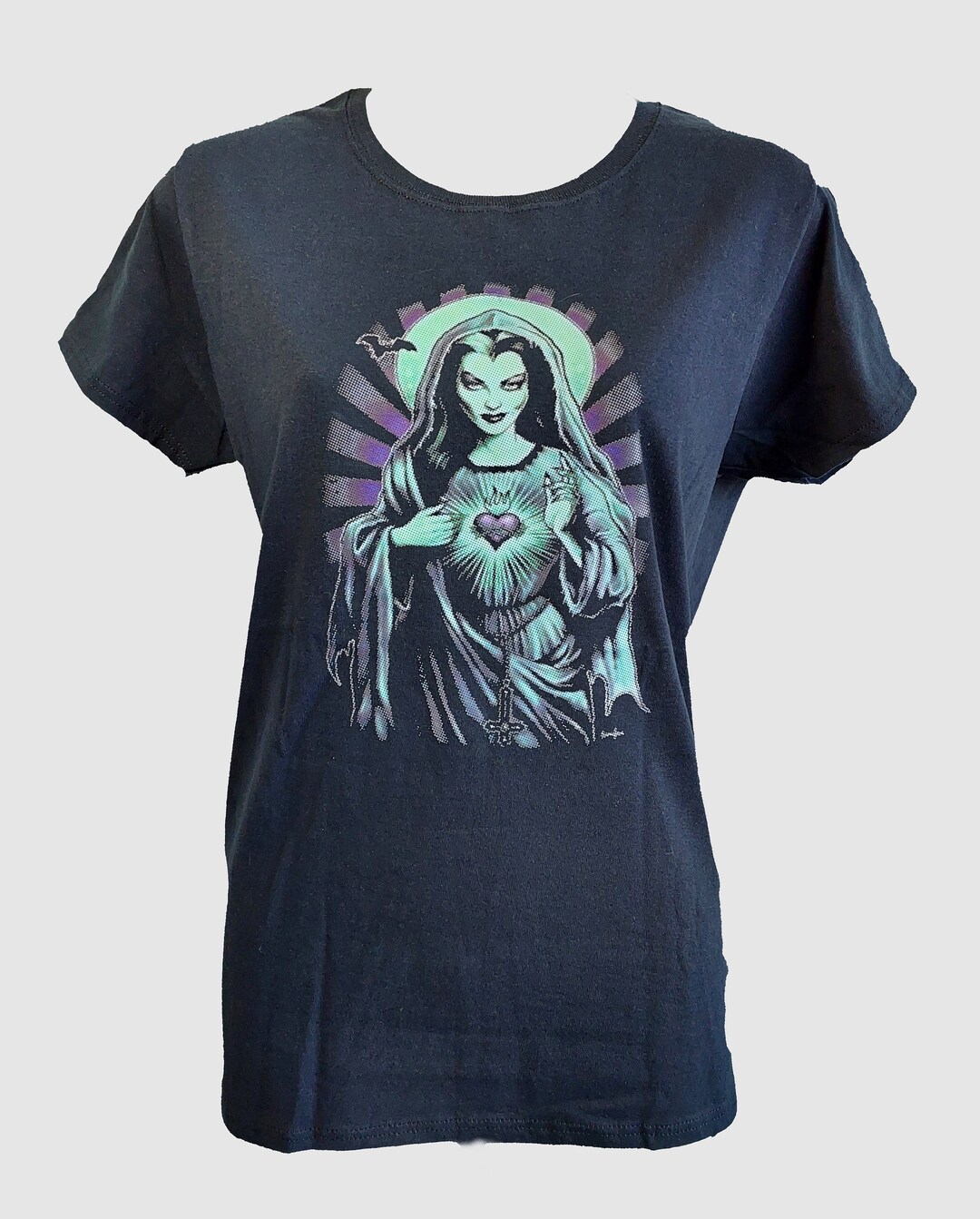 Virgin Mary Our Lady of the Rosary Black T-shirt for Women Catholic ...