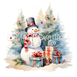 Christmas Snowman Watercolor Clipart, Winter Snowman Print, Book ...
