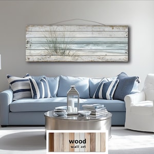 Beach Sand Dunes Sea Grass Wood Wall Art Large Horizontal, Coastal ...