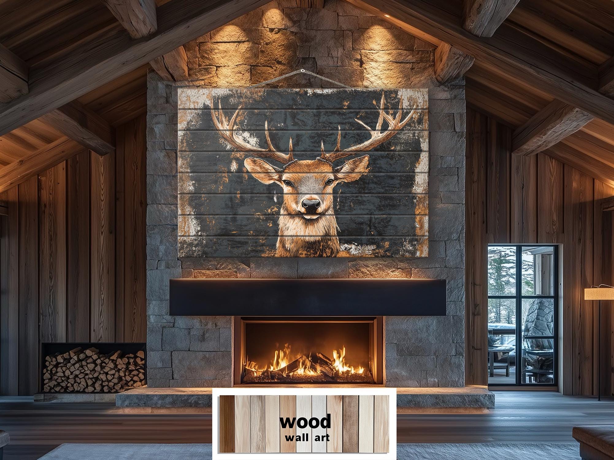 Rustic Elk Distressed Wood Wall Art – Lodge Cabin Country Decor ...
