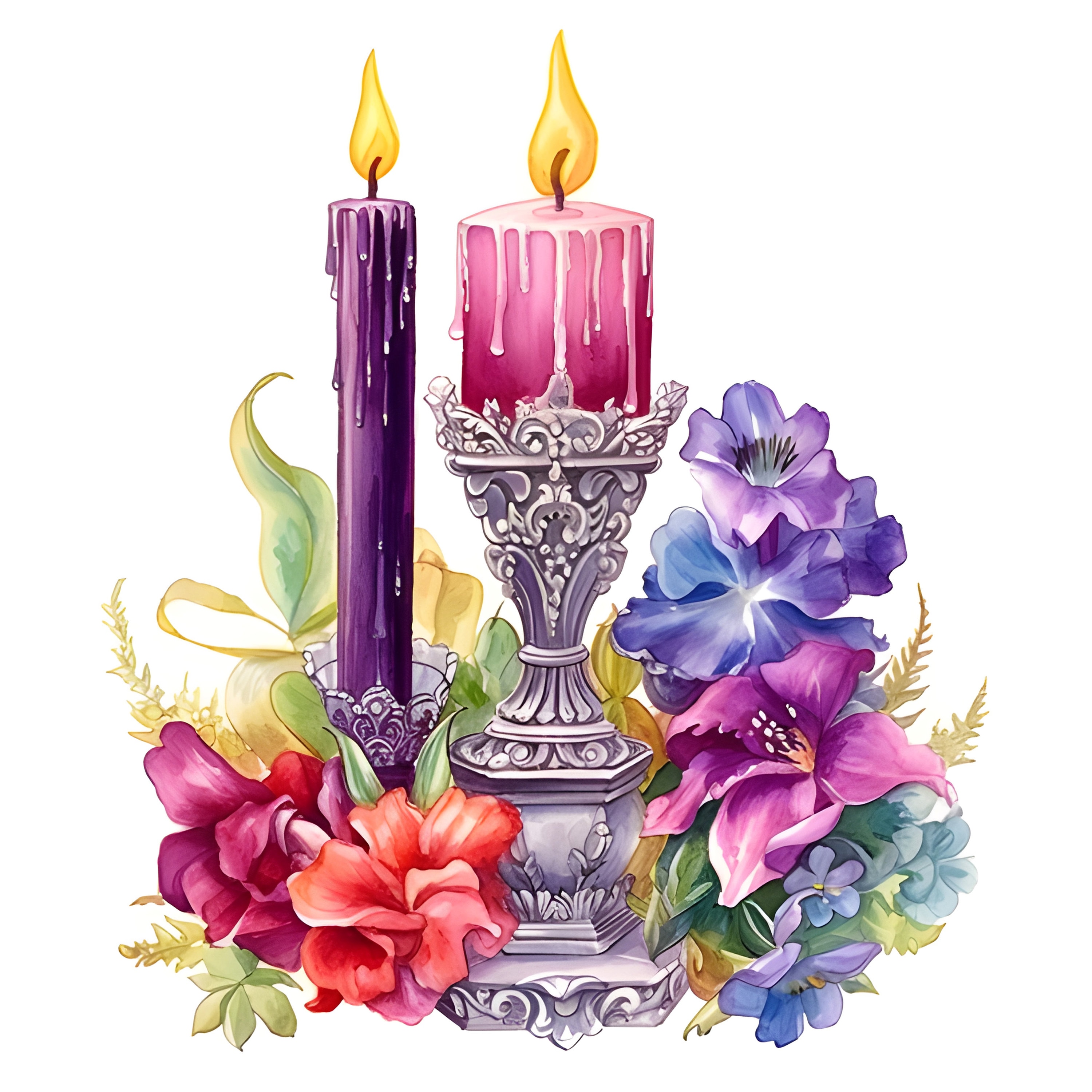 Victorian Candle Watercolor Clipart Antique Candle Holders Etsy