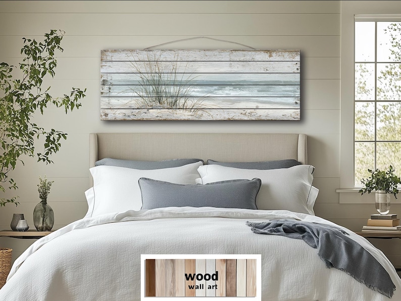 Beach Sand Dunes Sea Grass Wood Wall Art Large Horizontal, Coastal ...