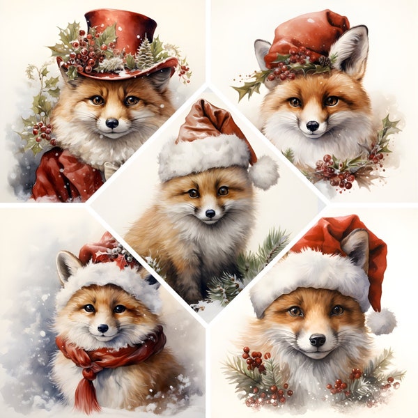 Weihnachten Rotfuchs Aquarell Clipart, Rotfuchs Aquarell Malerei Druck, Book Verschrottung High QualityJPG's, kommerzielle Nutzung, digitaler Download