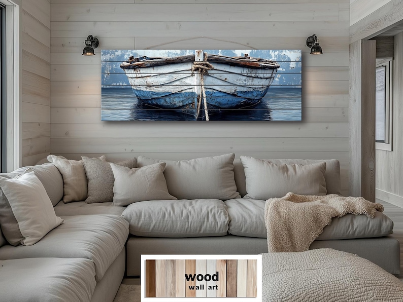 Rustic Old Blue Boat Distressed Wood Wall Art – Nautical Coastal Decor ...
