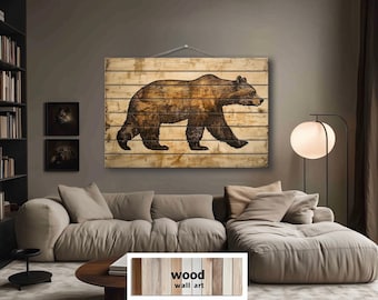 カスタマイズ可能な素朴なロッジブラックベア木製看板 | 本物の木材に