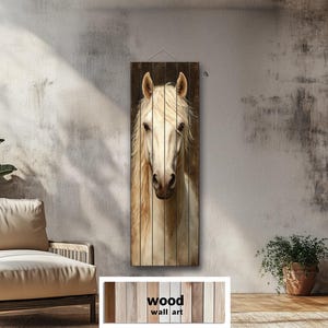 Tall Narrow Horse Distressed Wood Wall Art, Vertical Rustic Farmhouse Horse Portrait On Wood Planks, Western Country Wall Decor