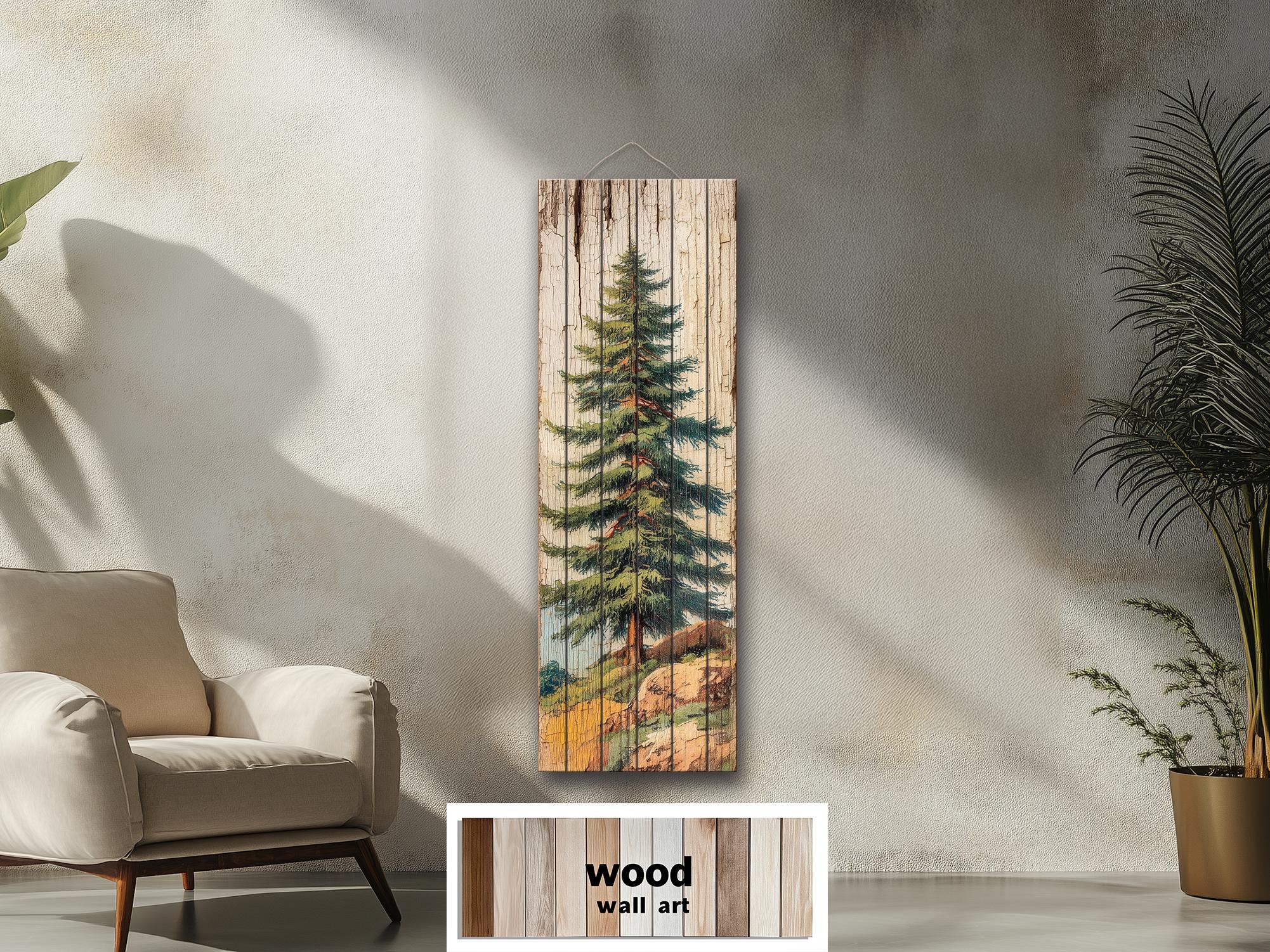 Tall Narrow Pine Tree Distressed Wood Wall Art, Vertical Forest ...