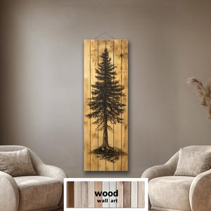 Albero di pino verticale alto, decorazione da parete in legno invecchiato, decorazione rustica per baita, scena naturale stampata su assi di vero legno per arredamento lodge