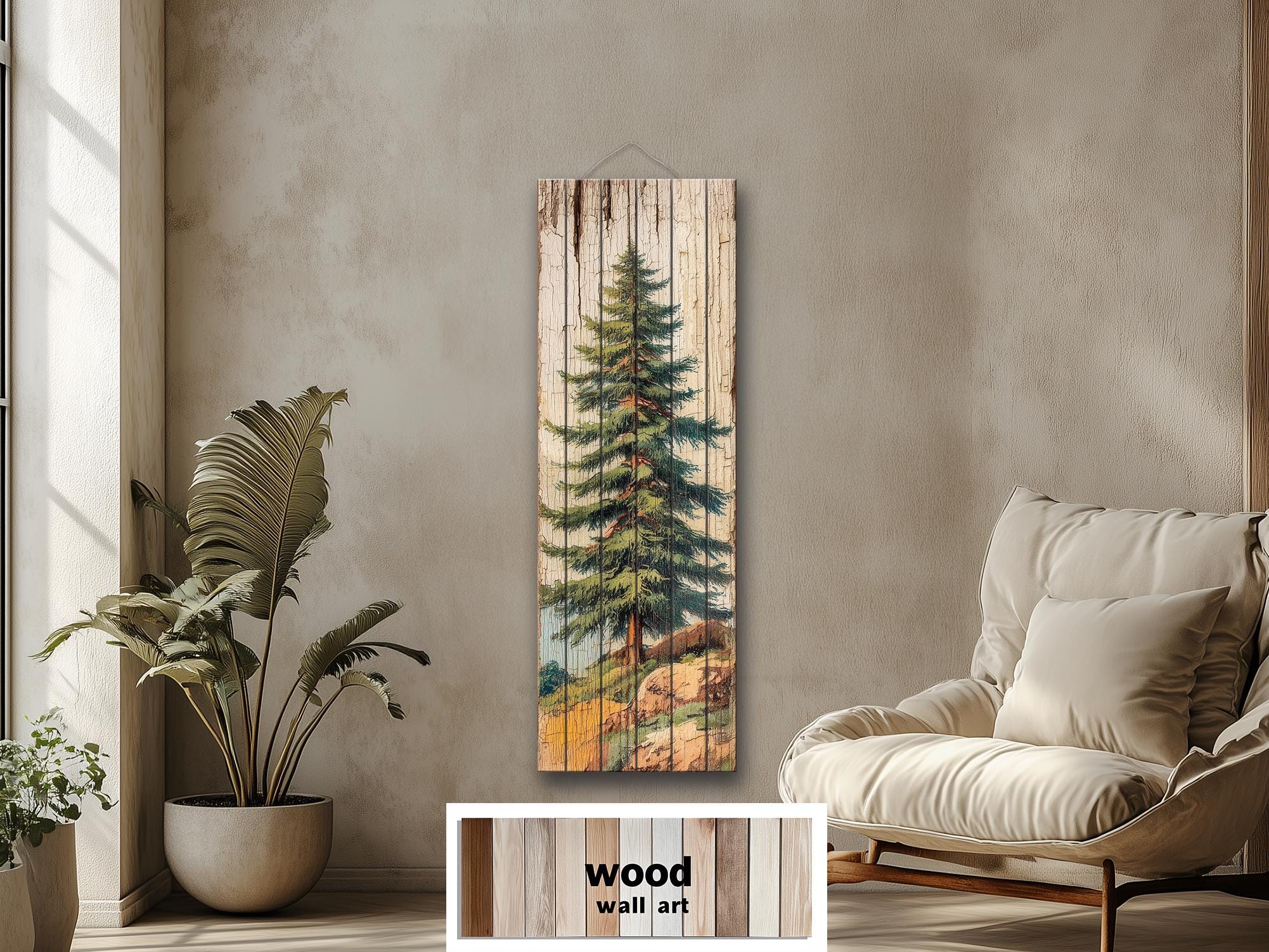 Tall Narrow Pine Tree Distressed Wood Wall Art, Vertical Forest ...