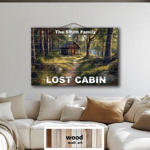 Custom Cabin Painting Sign Print On Wood - Personalized Rustic Lodge, Mountain Cabin Wall Art With Family Name, Housewarming Gift