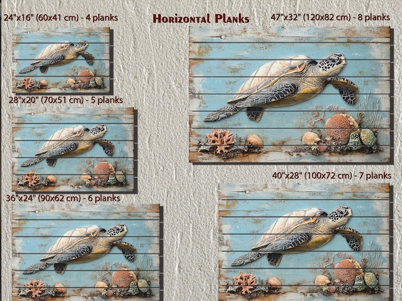 Sea Turtle Wall Art on Real Wood – Coastal Ocean With Coral Reef Wood ...