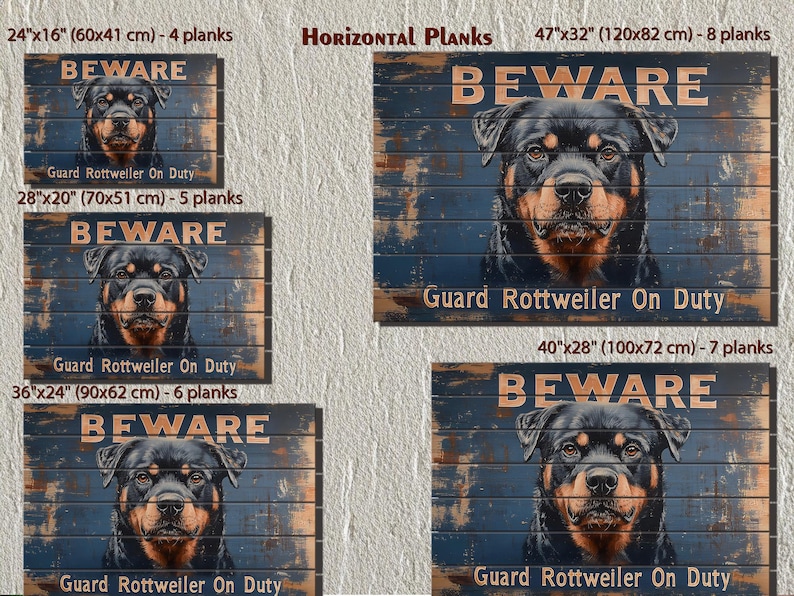 Beware Guard Rottweiler on Duty Sign Distressed Wood Wall Art, Rustic ...