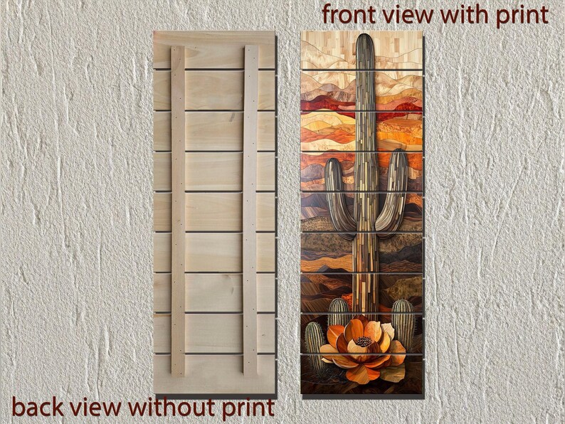 Saguaro Cactus Distressed Wood Wall Art Tall Vertical Desert Painting ...