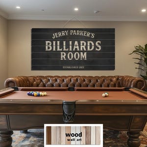 Custom Billiards Room Distressed Wood Wall Art, Personalized Pool Table Sign, Rustic Game Room Wall Decor