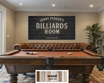 Custom Billiards Room Distressed Wood Wall Art, Personalized Pool Table Sign, Rustic Game Room Wall Decor